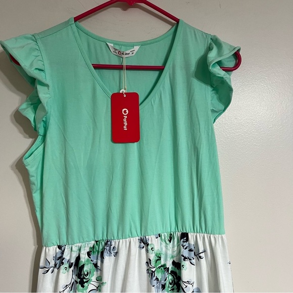 NWT Womens PatPat Ruffle Sleeve Hi-Lo Floral Print Teal White Dress Size Medium - Picture 8 of 8